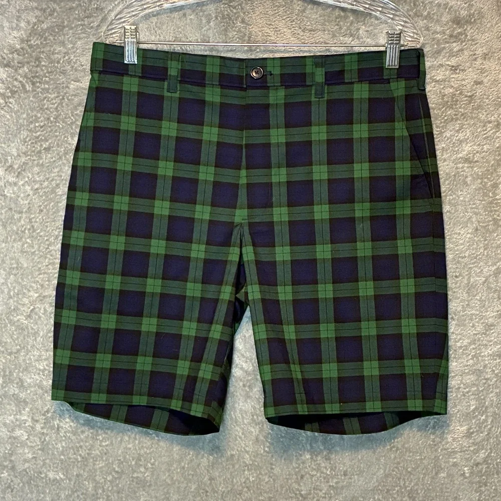 Club Room Men Black Watch Plaid Chino Short 33 Preppy Ivy League Old Money